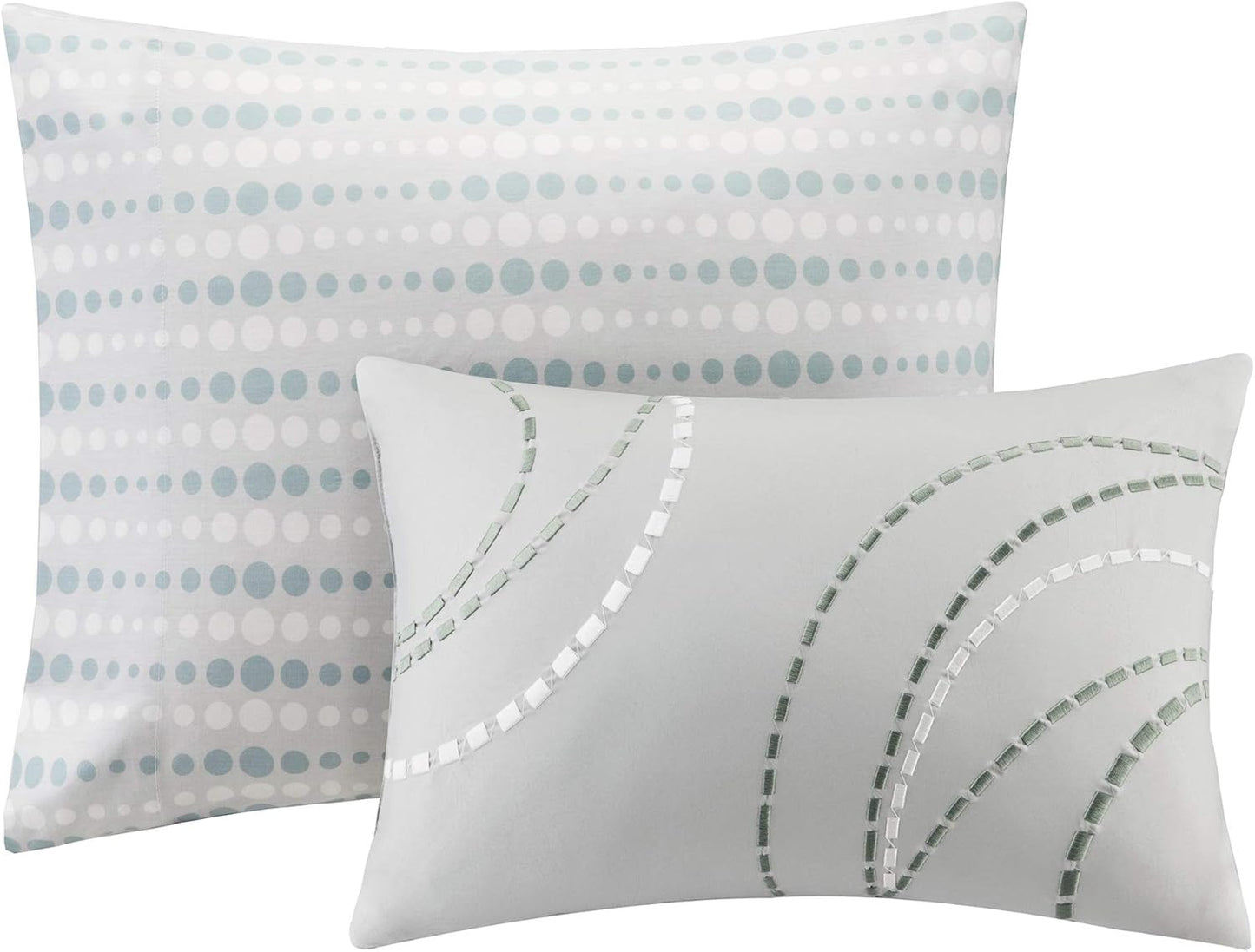 Essentials Bed in a Bag Comforter, Vibrant Color Design All Season down Alternative Cover with Complete Cotton Sheet Set, Full(78"X86"), Knowles, Circular Aqua, 9 Piece