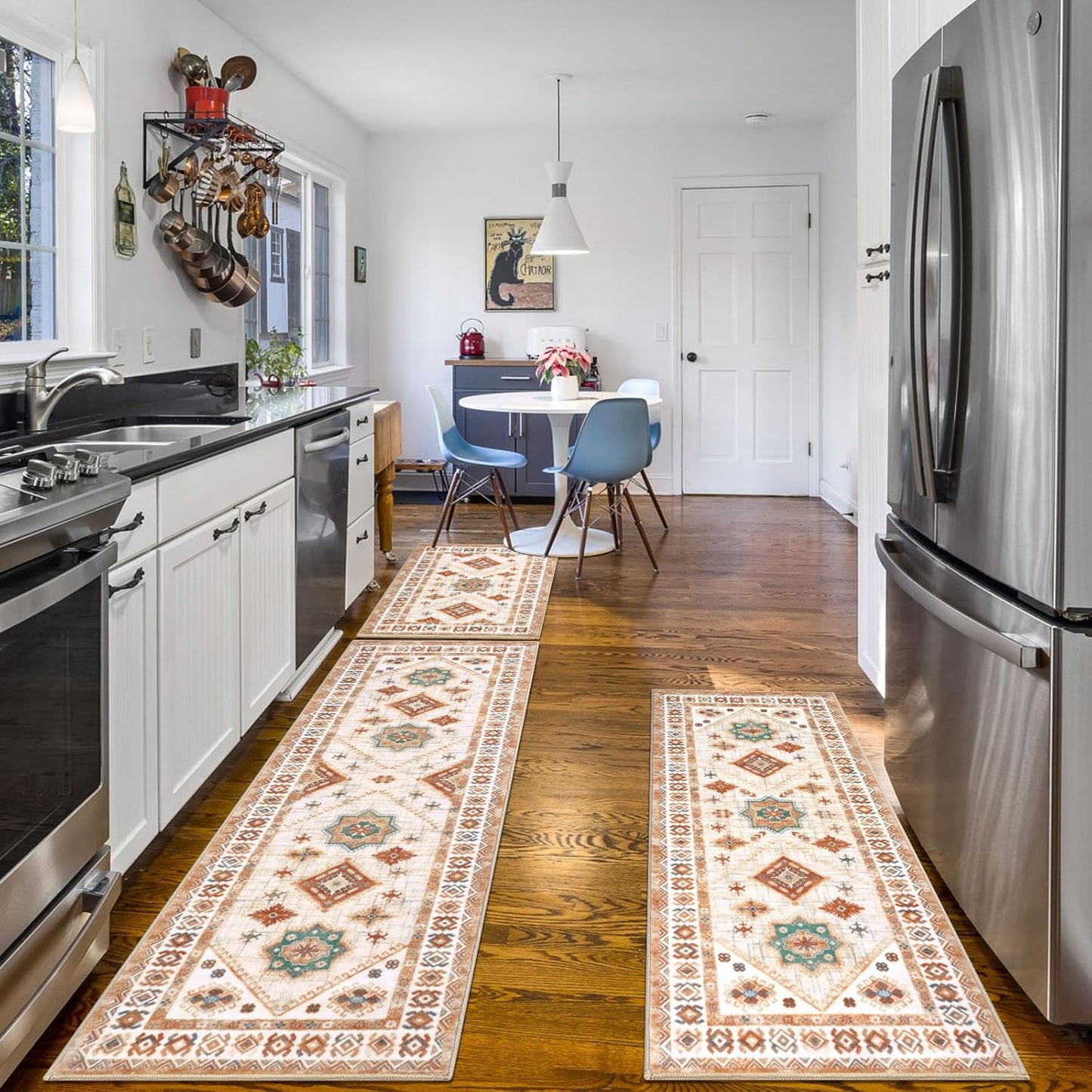 HEBE Boho Kitchen Rug Sets, 3 Piece with Runner, Non-Slip