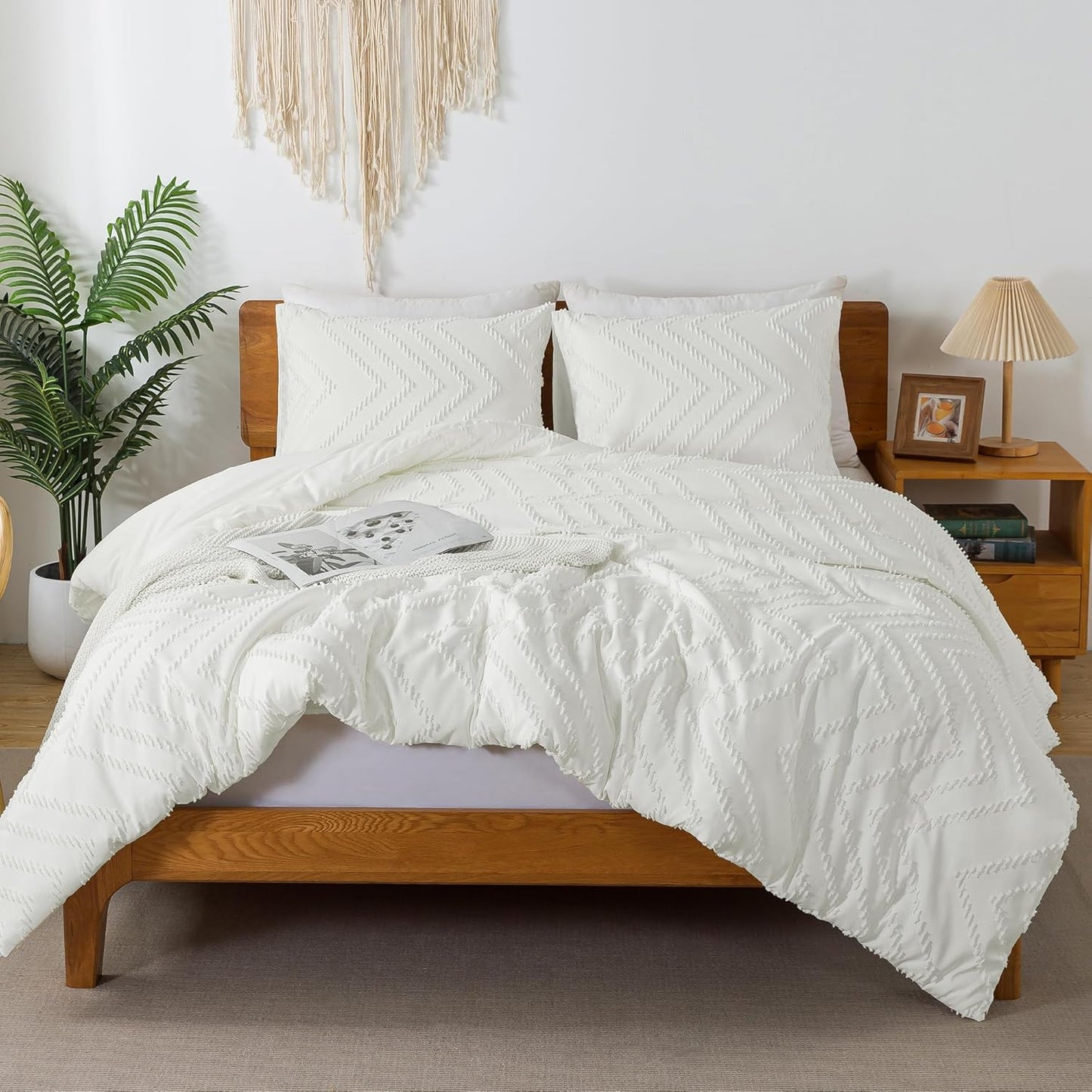 Ivory California King Comforter Set, 3 Pieces, Fluffy Bed Set (104X96In Comforter & 2 Pillowcases)