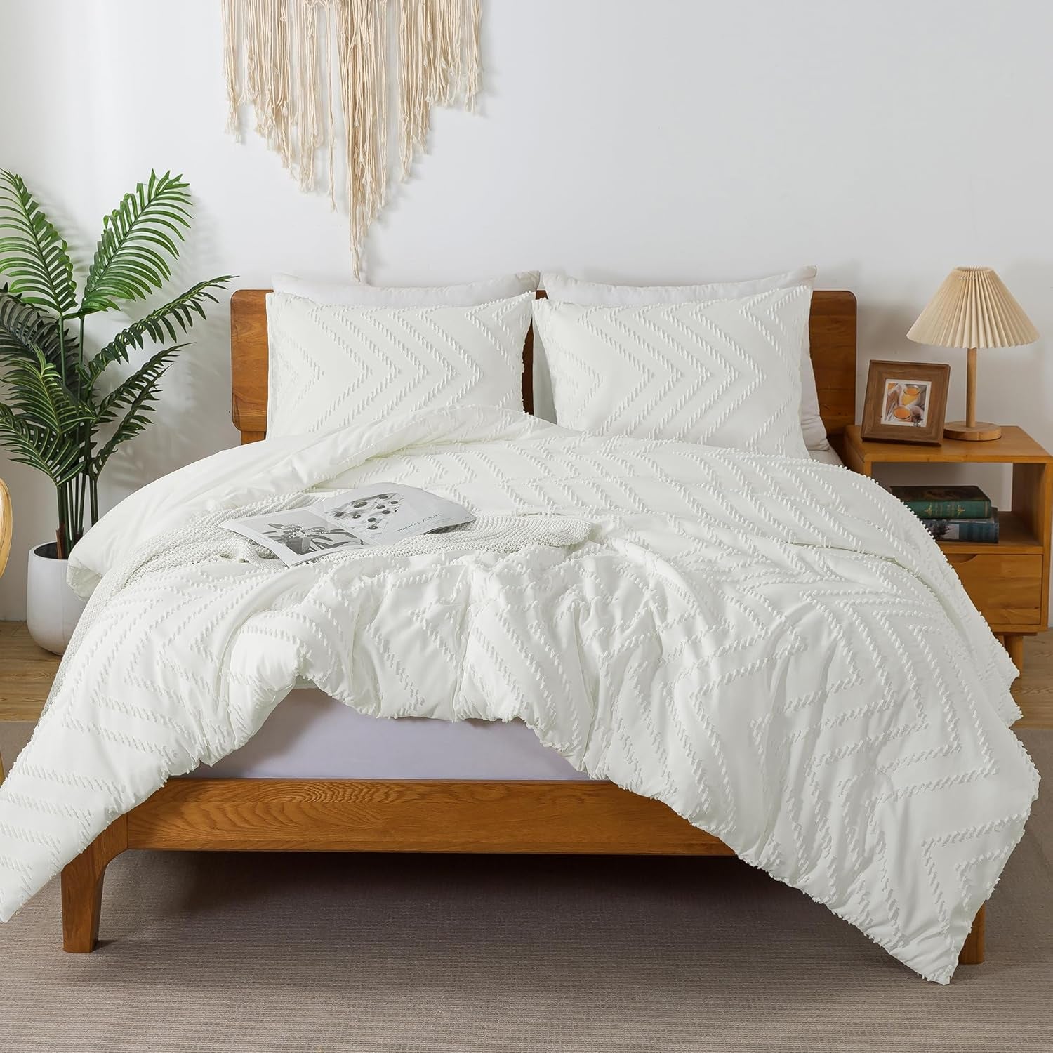 Ivory California King Comforter Set, 3 Pieces, Fluffy Bed Set (104X96In Comforter & 2 Pillowcases)