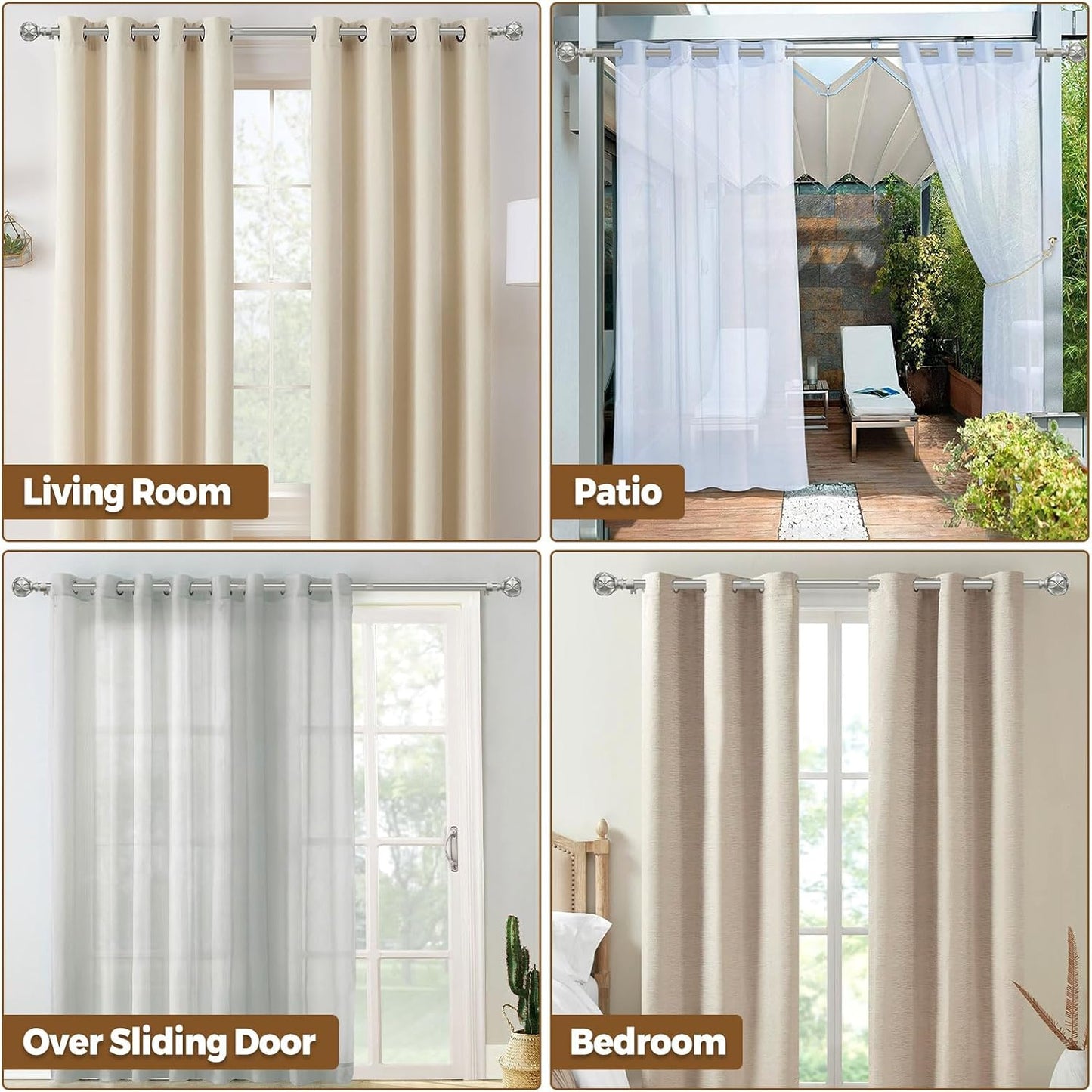 Curtain Rods for Windows, Antique Silver Curtain Rod 32 to 58 Inch(2.6-4.8Ft), 7/8 Inch Single Adjustable Drapery Rods with Decorative Netted Texture End
