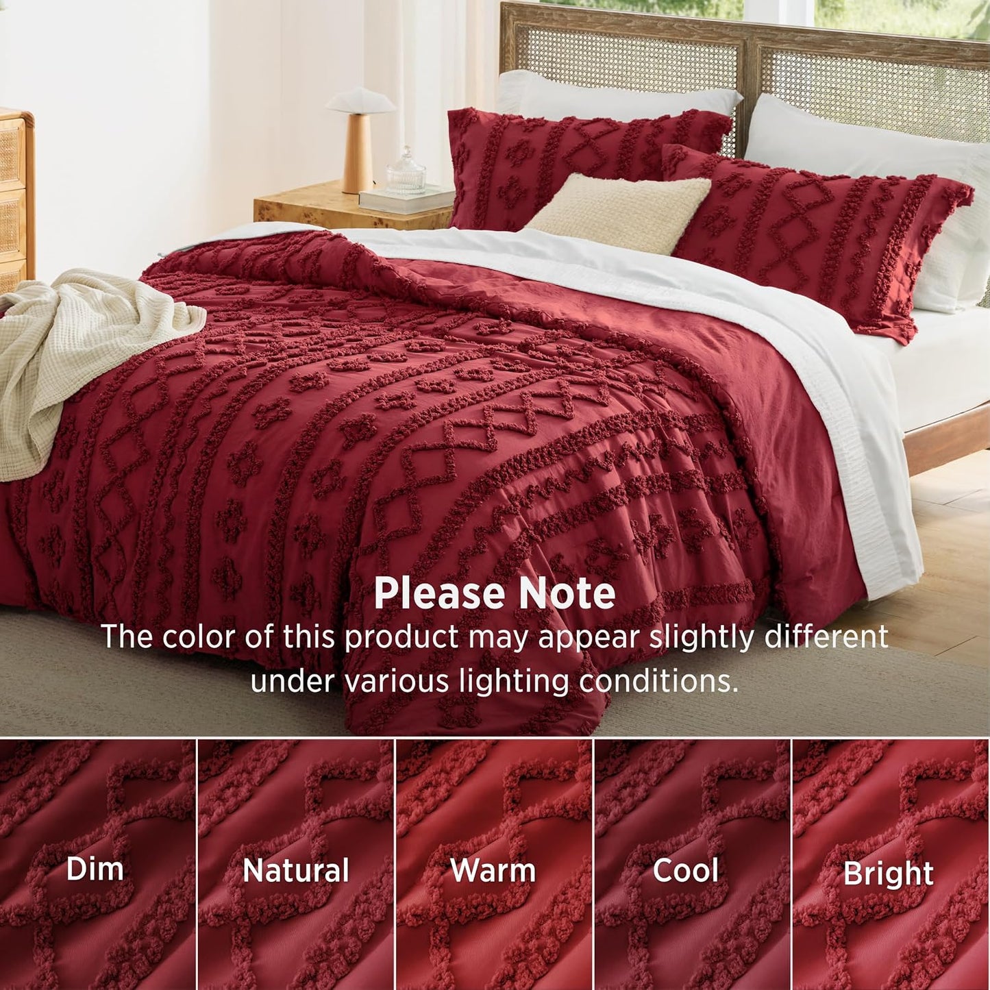 Tufted Boho Comforter Set Twin, Bedroom Decor Bedding Set Red