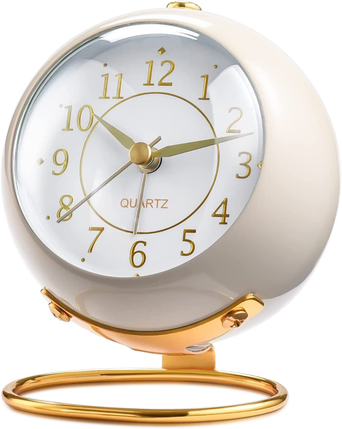 Analog Alarm Clocks,Retro Backlight Cute Simple Design Small Desk Clock with Night Light,Silent Non-Ticking,Battery Powered,For Kids,Bedroom,Travel,Kitchen,Bedside Desktop.(White)