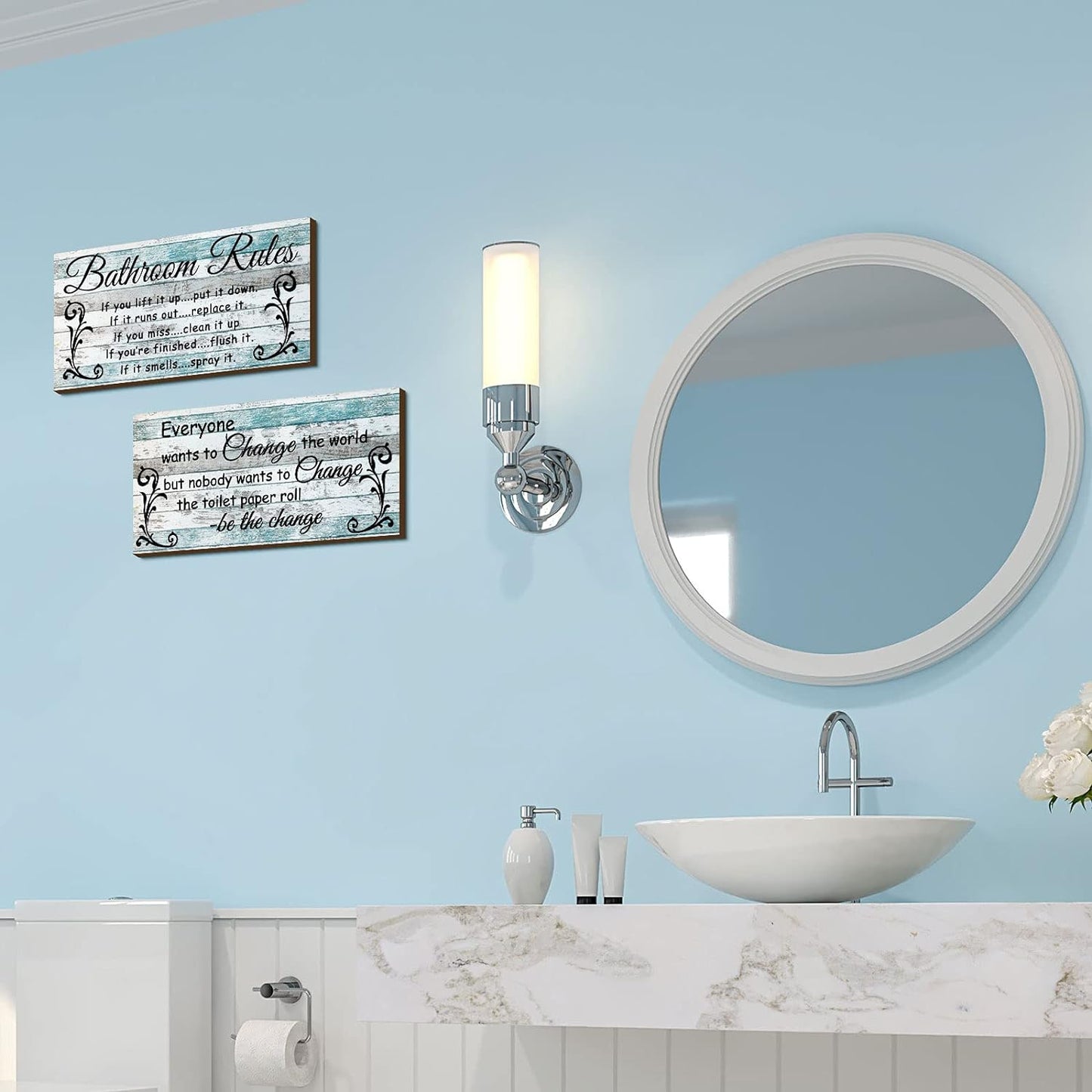 2 Pieces Funny Bathroom Signs Bathroom Wall Decor, Farmhouse Rustic Wooden Signs (Chic Style)