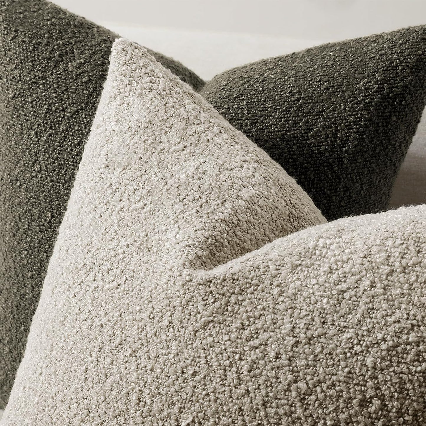 Throw Pillow Covers 20 X 20 Inch, Set of 2, Decorative Soft Solid Boucle Textured Pillow Cover, Beige