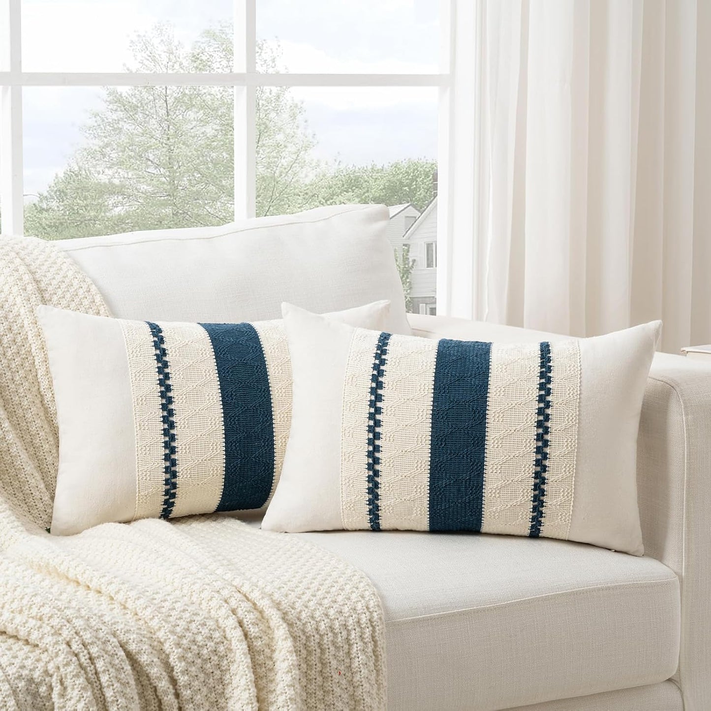 Set of 1 Boho Teal Lumbar Decorative Throw Pillow Cover 12X20 Inch