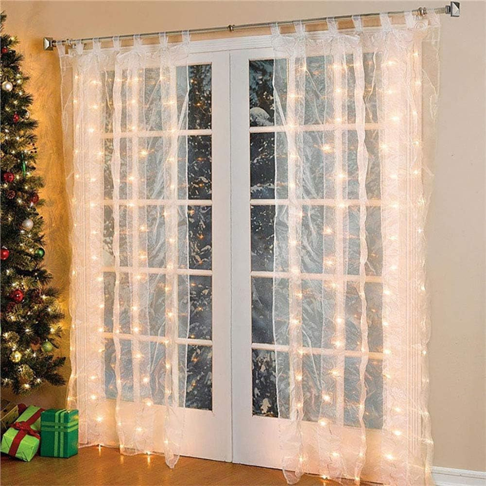 String Lights Curtains Powered Fairy Lights ,8 Lighting Modes & IP64 Waterproof (Warm White)