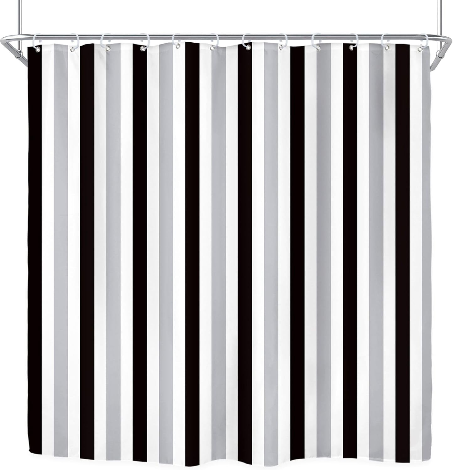 Gray Vertical Striped Black Bathroom Shower Curtain Set