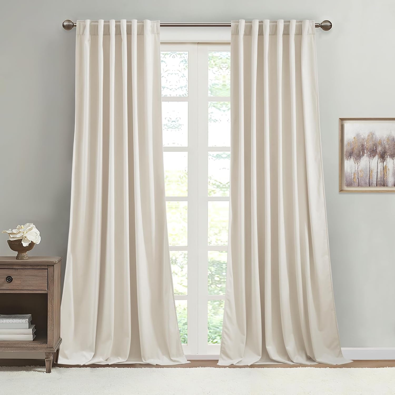 Beige Velvet Curtains, Elegant, Privacy Thermal, W52 X L84 Inches, 2 Panels