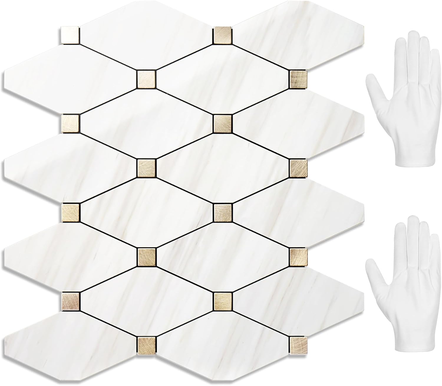 Peel and Stick Wall Tiles, Polished Dolomite PVC Mixed Metal Gold Kitchen Backsplash, Stick on Wall Tiles, 10 Sheets