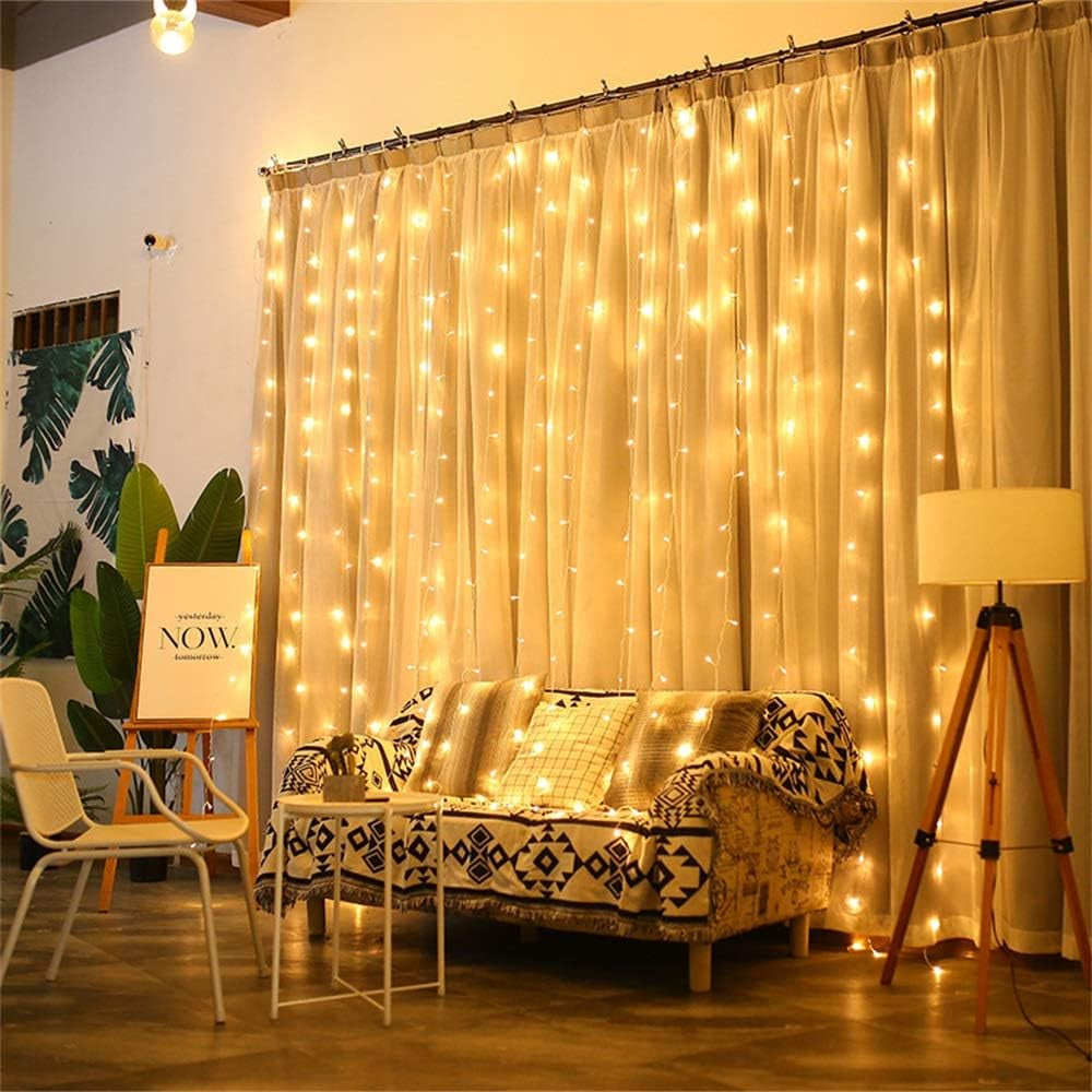 String Lights Curtains Powered Fairy Lights ,8 Lighting Modes & IP64 Waterproof (Warm White)