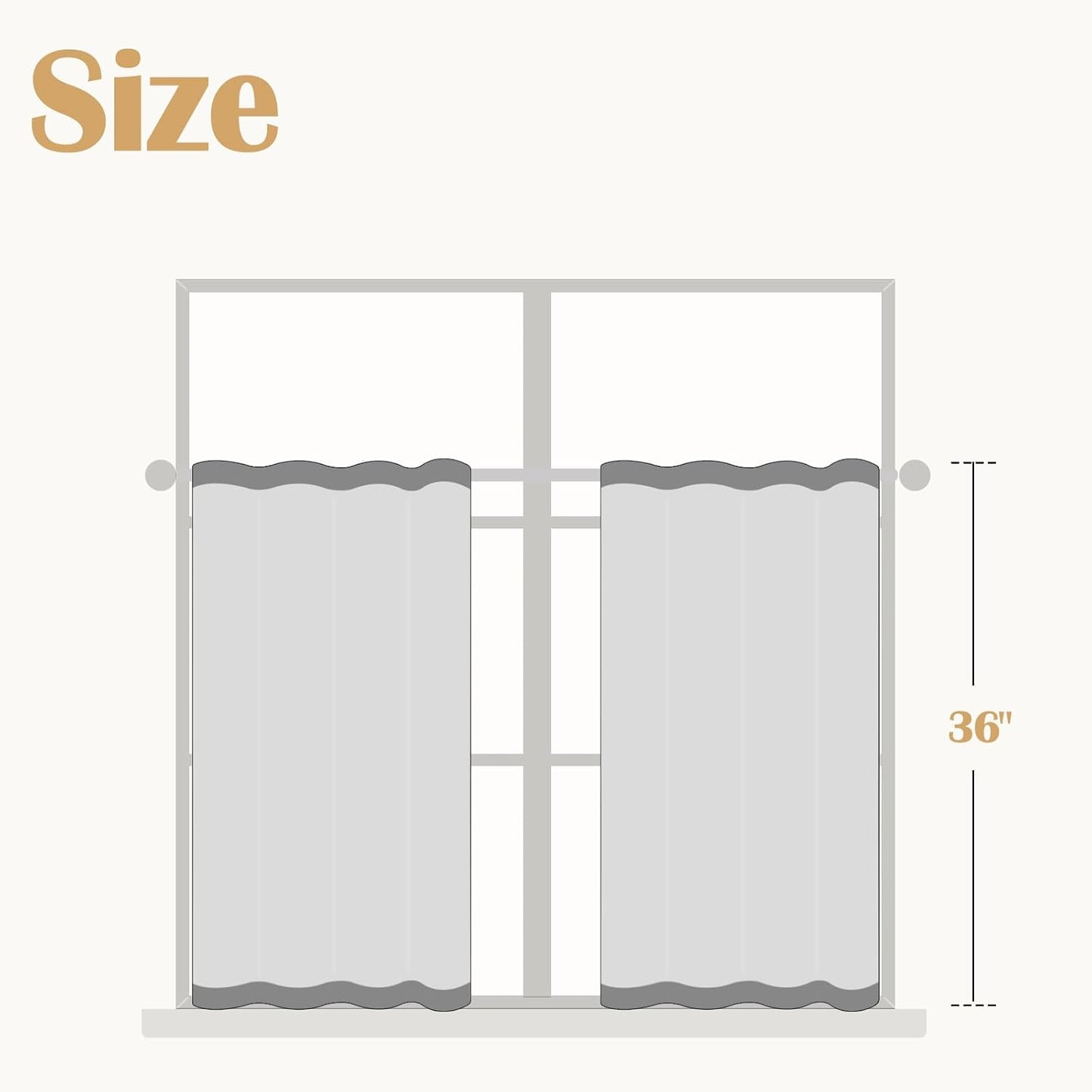 Floral Kitchen Curtains for Windows 36 Inch Farmhouse Country Linen Tier Curtains, Botanic Small Window Drapes, Rod Pocket Rustic 2 Panels Tan on Beige