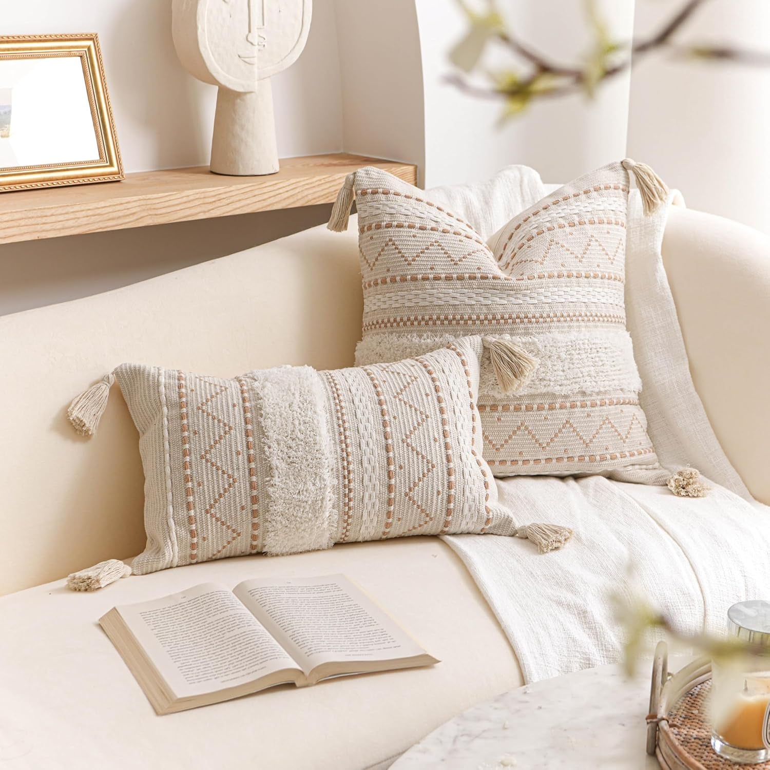 Decorative Lumbar Throw Pillow Cover 12X20 Cream Neutral White