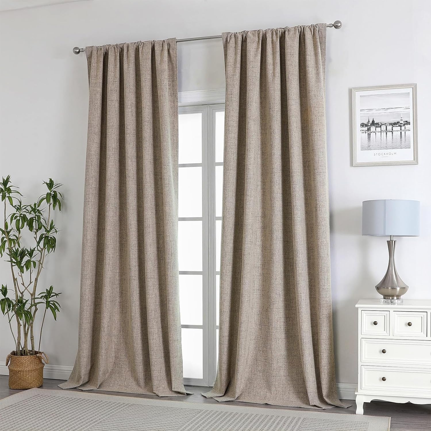 Natural Linen Curtains 2 Panels Set100% Blackout Thermal Insulated (52X84 Inch,Linen)