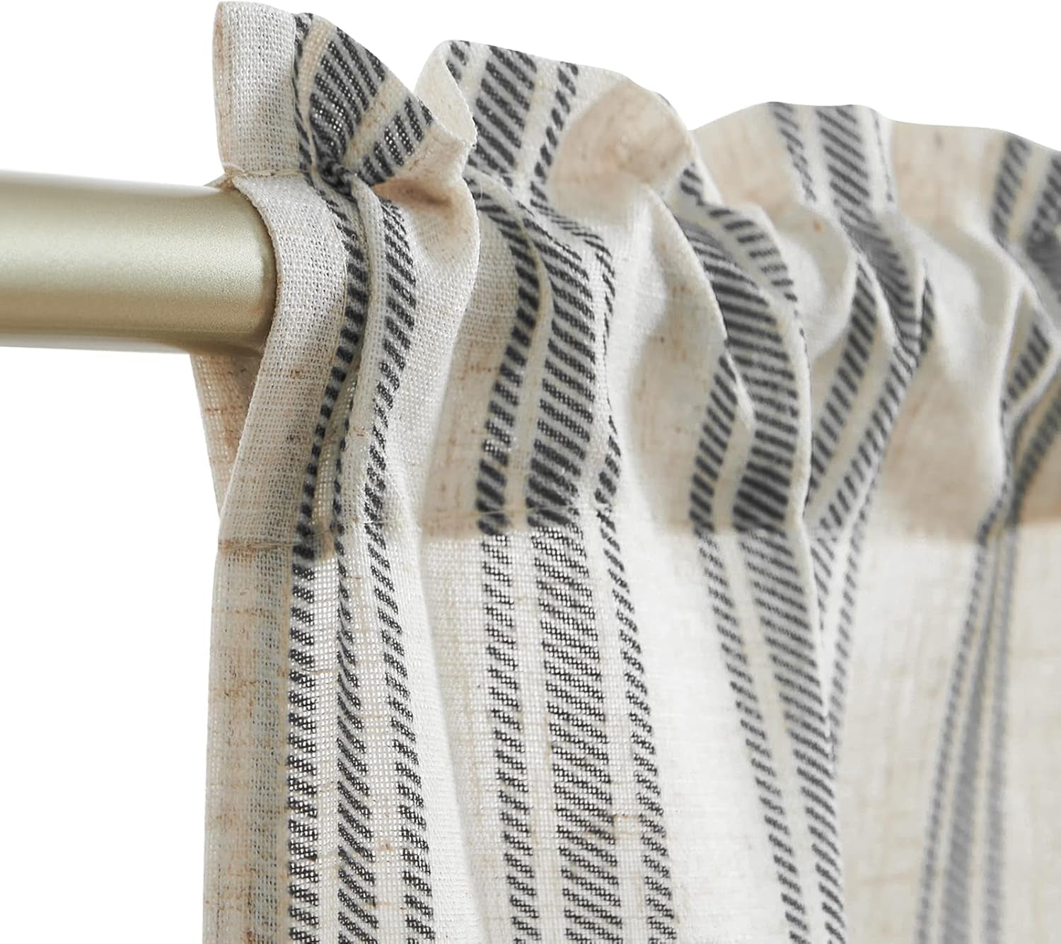 Linen Striped Kitchen Curtains 24 Inch Farmhouse Small Cafe Curtains Balanced Stripe Half Window, 2 Panels Black on Beige