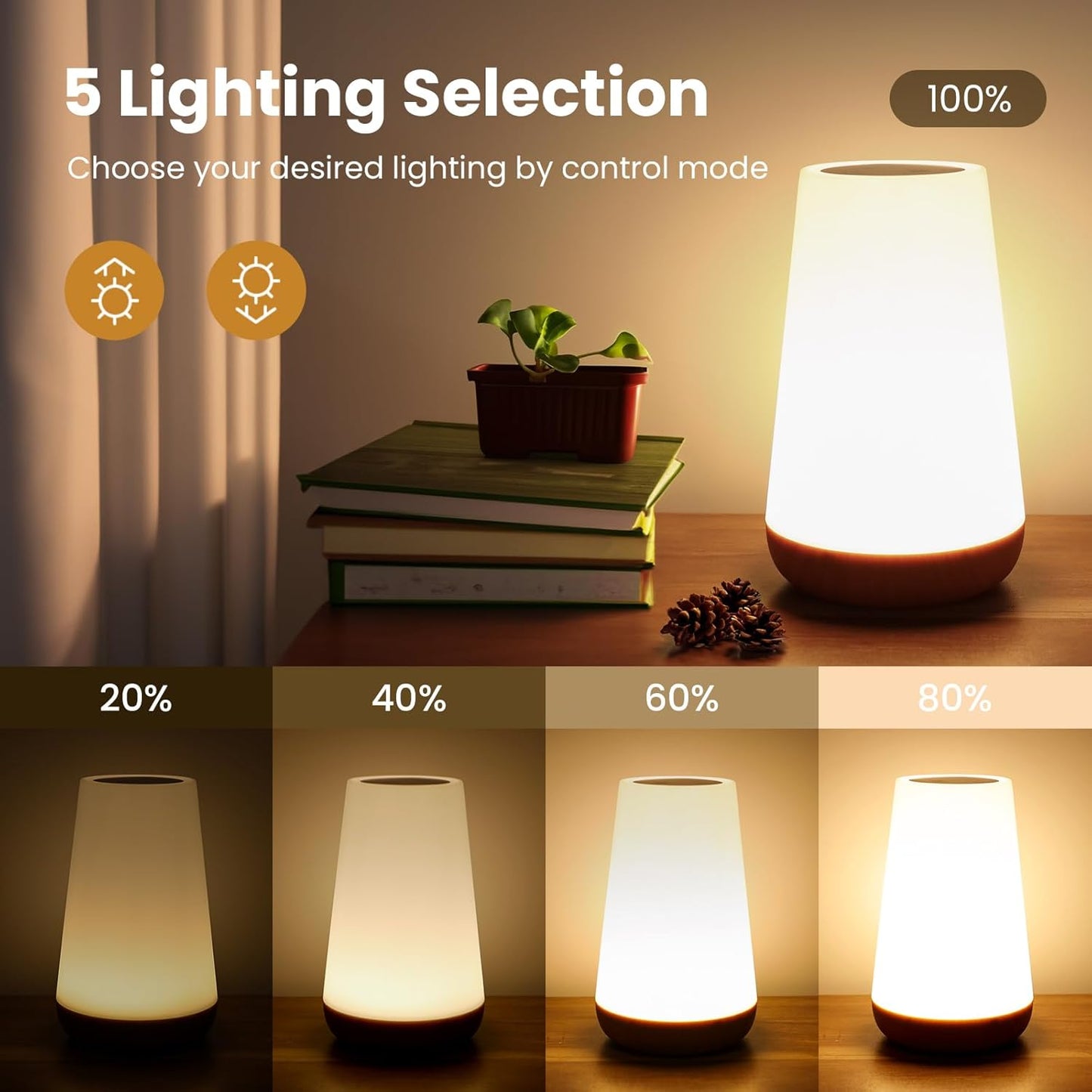 Night Light, Dimmable Touch Lamp for Bedroom, 5 Brightness 13 RGB Colors, Night Lights for Baby Nursery Bathroom