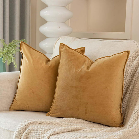 18X18 Pillow Covers Set of 2 Decorative Throw Pillow Covers Case Velvet Cushion, Khaki