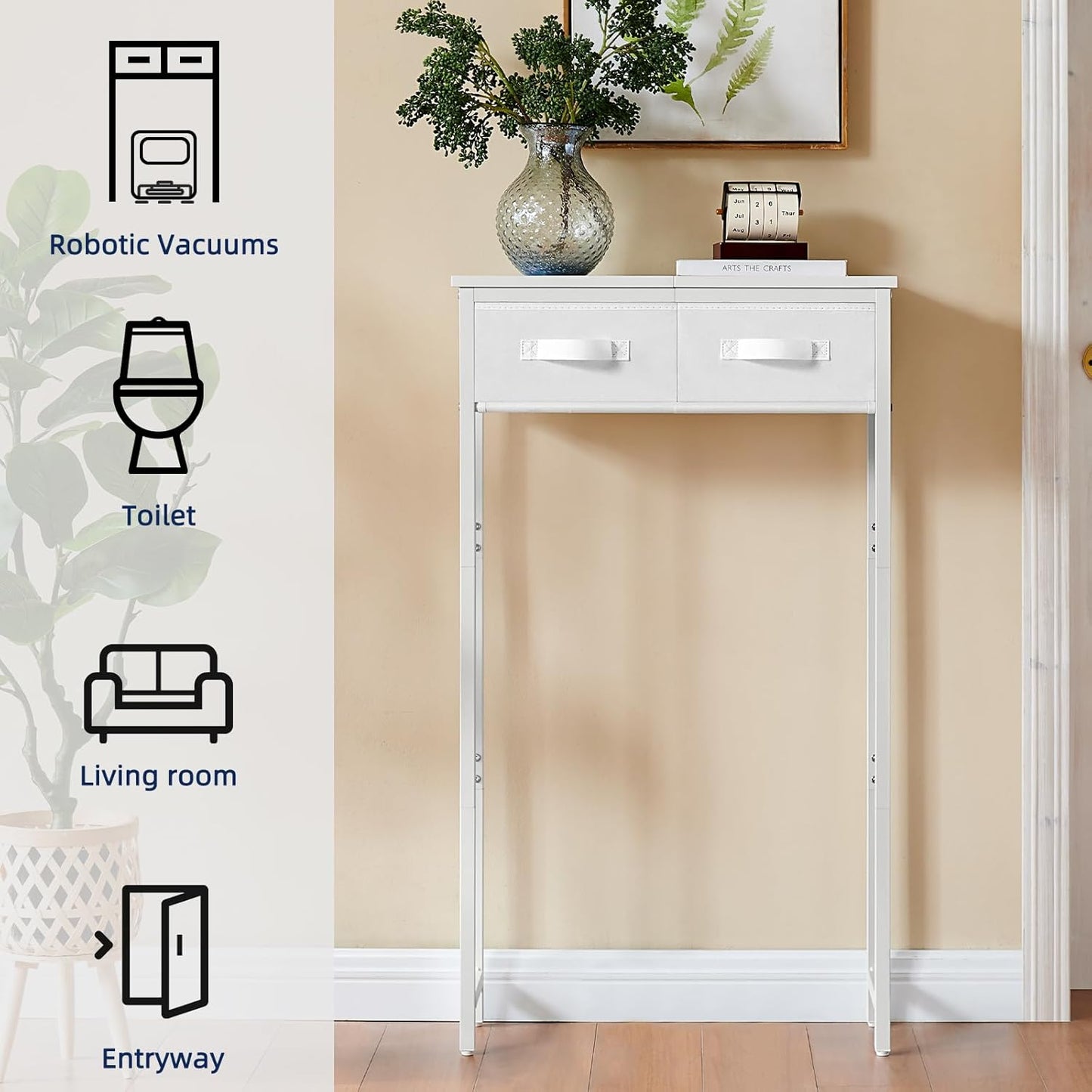 2-Tier over the Toilet Storage with 2 Fabric Drawers, Freestanding above the Toilet Storage Cabinet, Shelf for Small Space, White