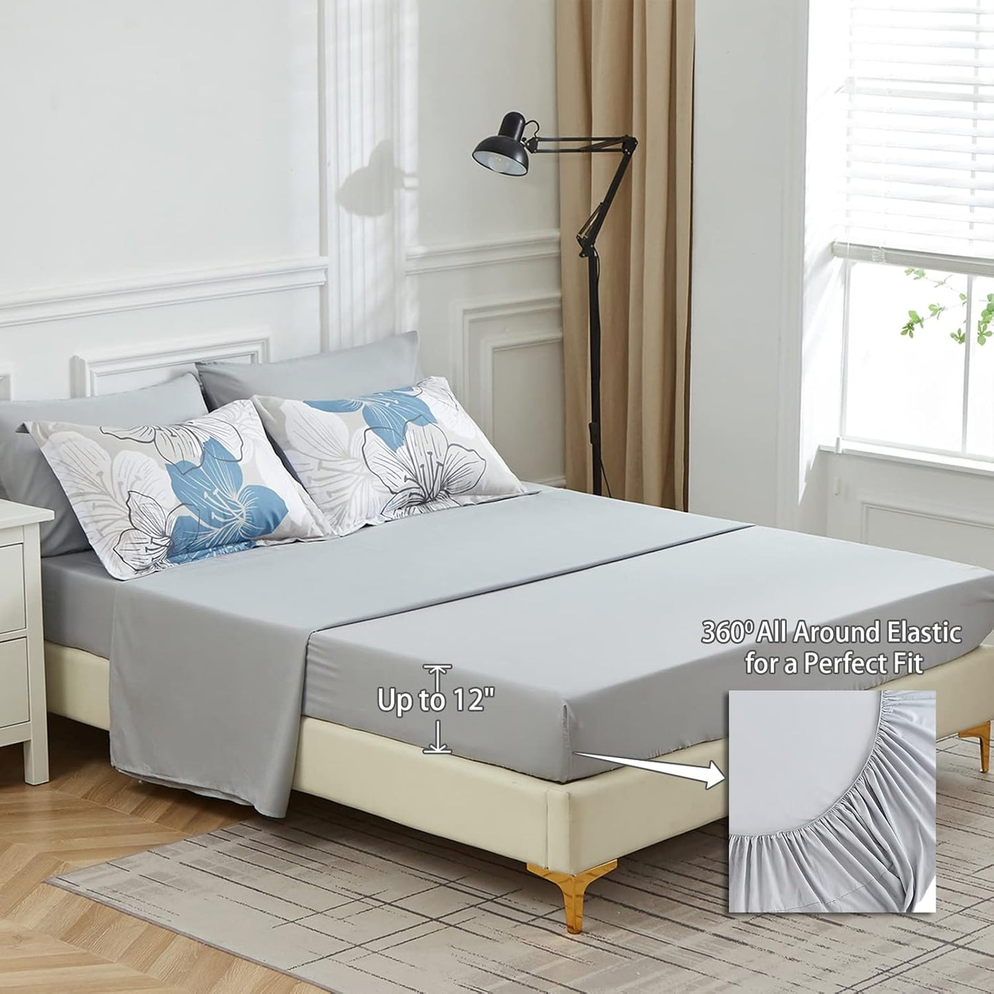 Floral Comforter Set Queen Size, Blue Floral Comforter and Sheet Set, 7 Pieces Bed in a Bag Soft Microfiber Complete Bedding Sets