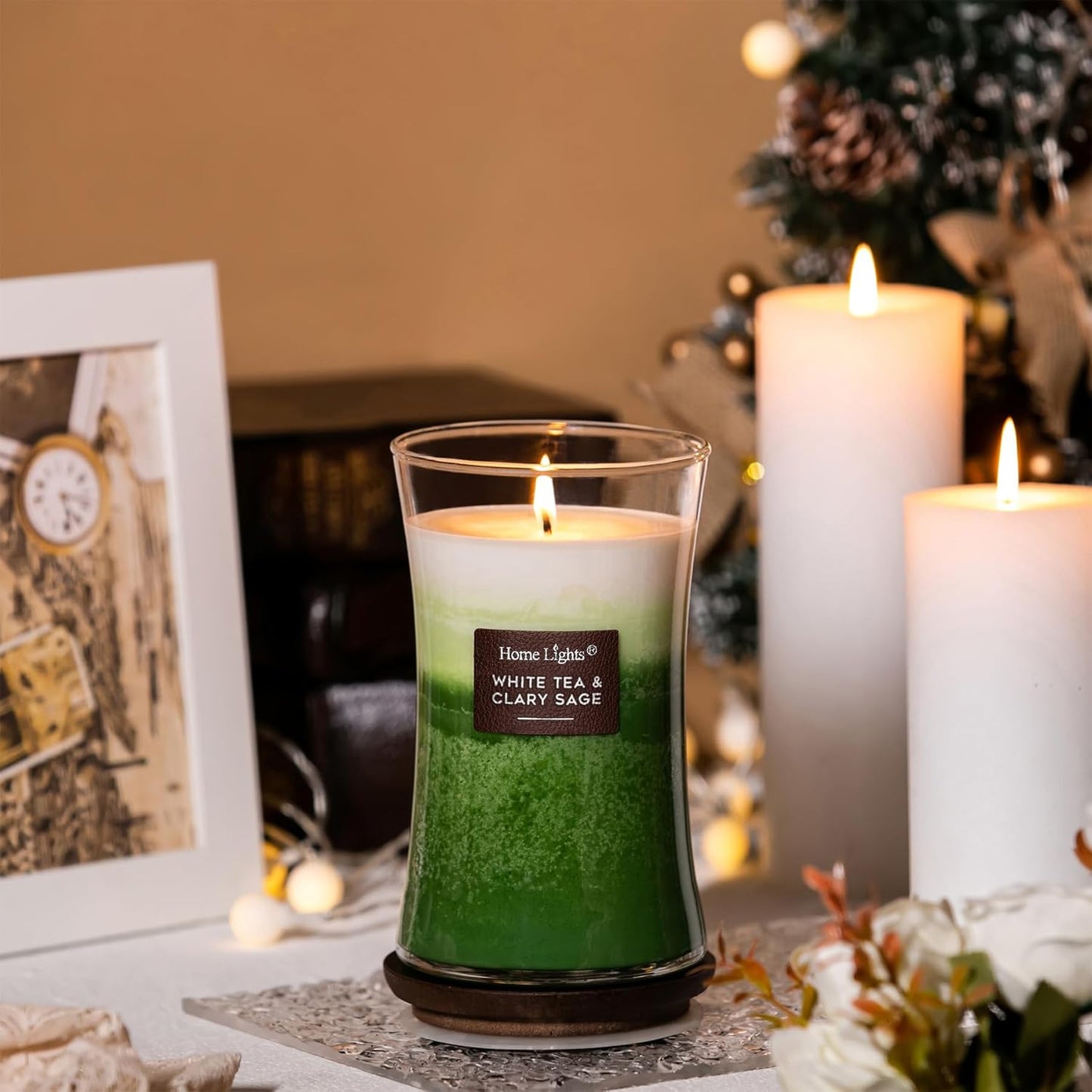 Homelights 3-Layer Candles for Home Scented, 21.52 OZ, Large Jar, White Tea & Clary Sage