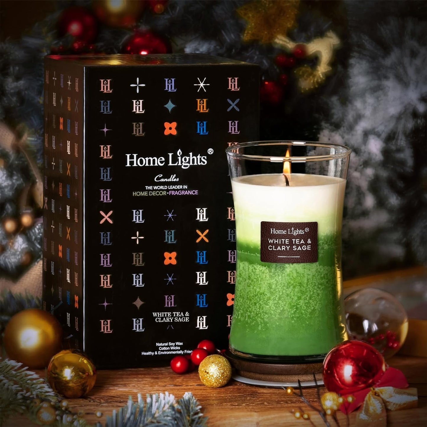 Homelights 3-Layer Candles for Home Scented, 21.52 OZ, Large Jar, White Tea & Clary Sage