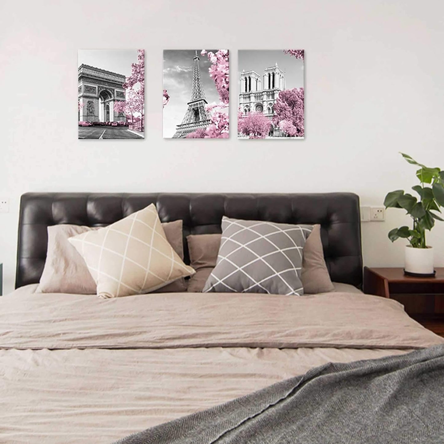 Paris Eiffel Tower Wall Decor Pink, Black, and White Pictures, Framed, Size 12X16 Each Panel