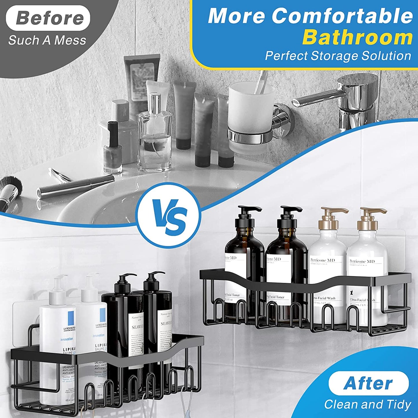 Adhesive Shower Caddy, 5 Pack Rustproof Stainless Steel Bath Organizers