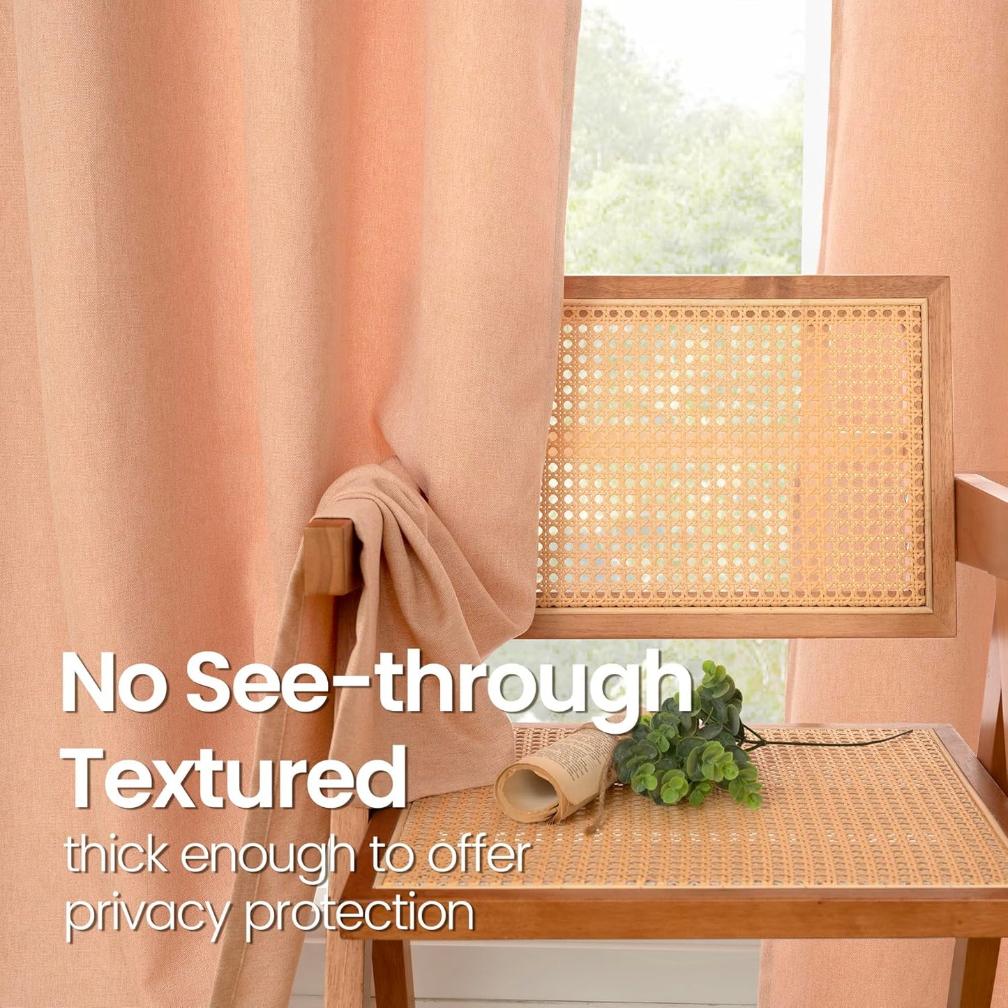 Peach Linen Curtains 84 Inch Length for Living Room Window, Farmhouse Spring Decor Thick Textured, 2 Panels, Each 52 Inch Wide