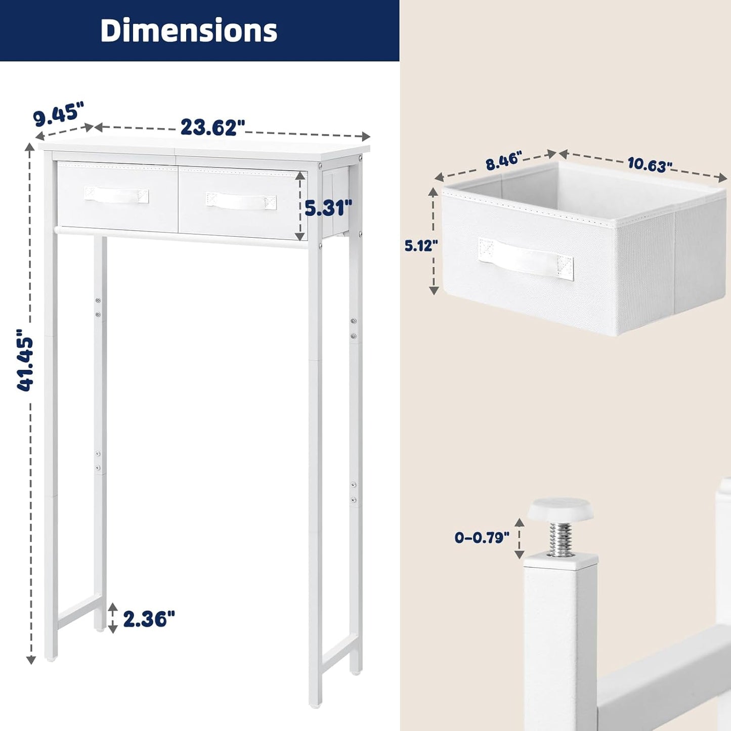 2-Tier over the Toilet Storage with 2 Fabric Drawers, Freestanding above the Toilet Storage Cabinet, Shelf for Small Space, White