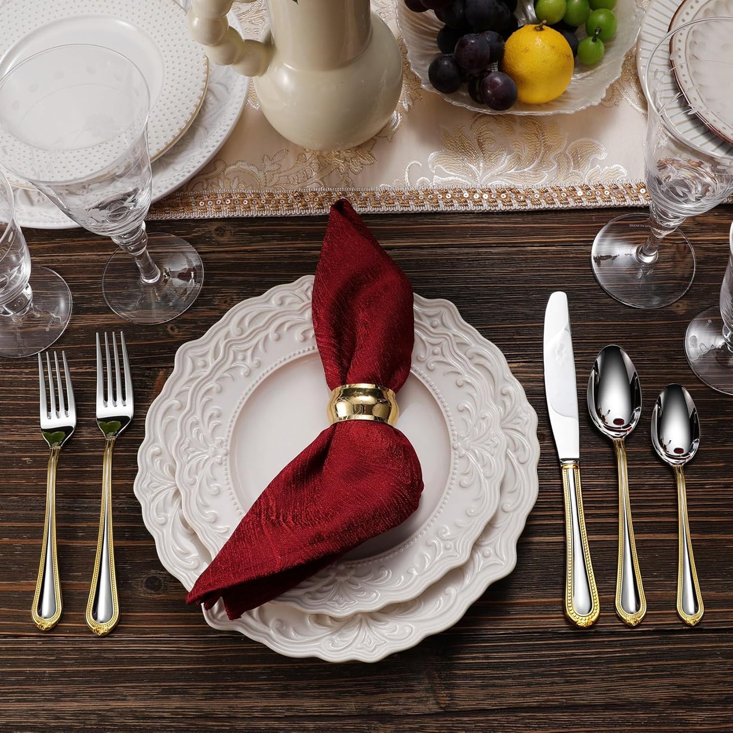 Pearl Edge Premium 20-Piece Refined Bead Silverware Set, (20, Gold Accent)