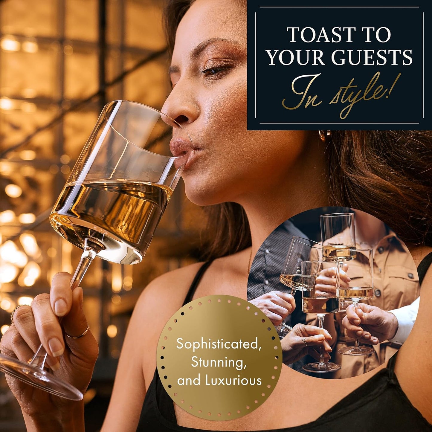 Crystal Square Wine Glasses, Set of 4, 4 - 14oz