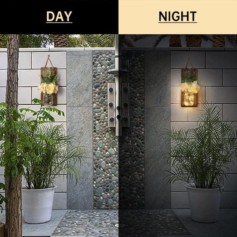 Rustic Wall Decor, Mason Jars Wall Sconces with Remote LED Lights, Hanging Kitchen Bathroom Bedroom Decor (Set of 2) - Dark Brown