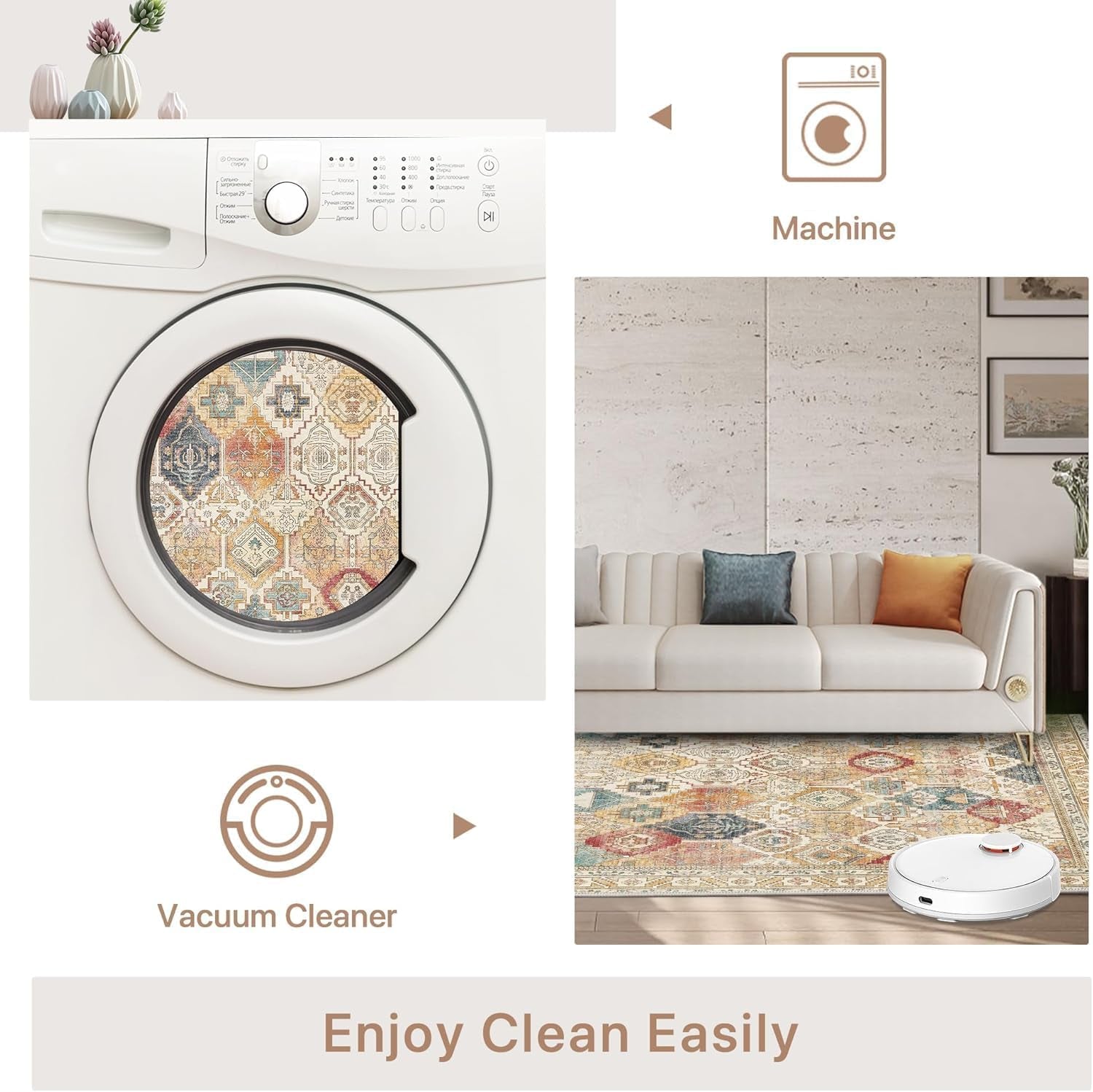 Runner Rug 2X5 Machine Washable Vintage Distressed Print Ultra-Thin Chenille Hallway, Retro Multi