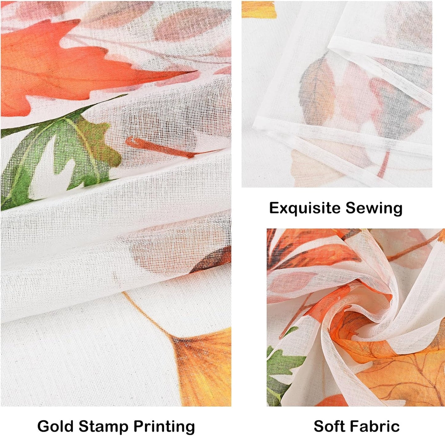 Fall Sheer Curtains, Maple Leaves Semi Window Curtains for Living Room, Light Filter Curtains 2 Panels Set, 52×84 Inch