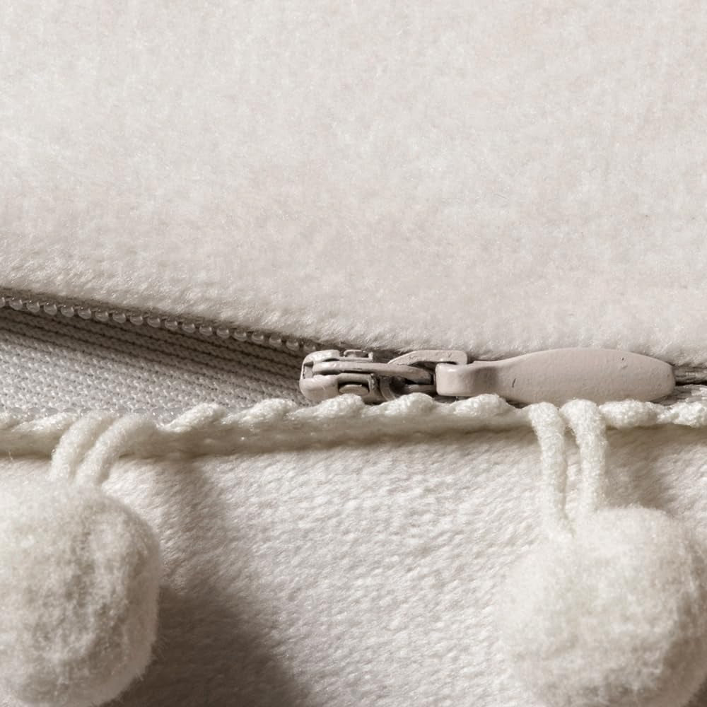 Couch Pillow Covers 20X20 Beige: 2 Pack Cozy Soft Pom-Poms Velvet Square Throw Pillow Cases for Farmhouse Home Decor