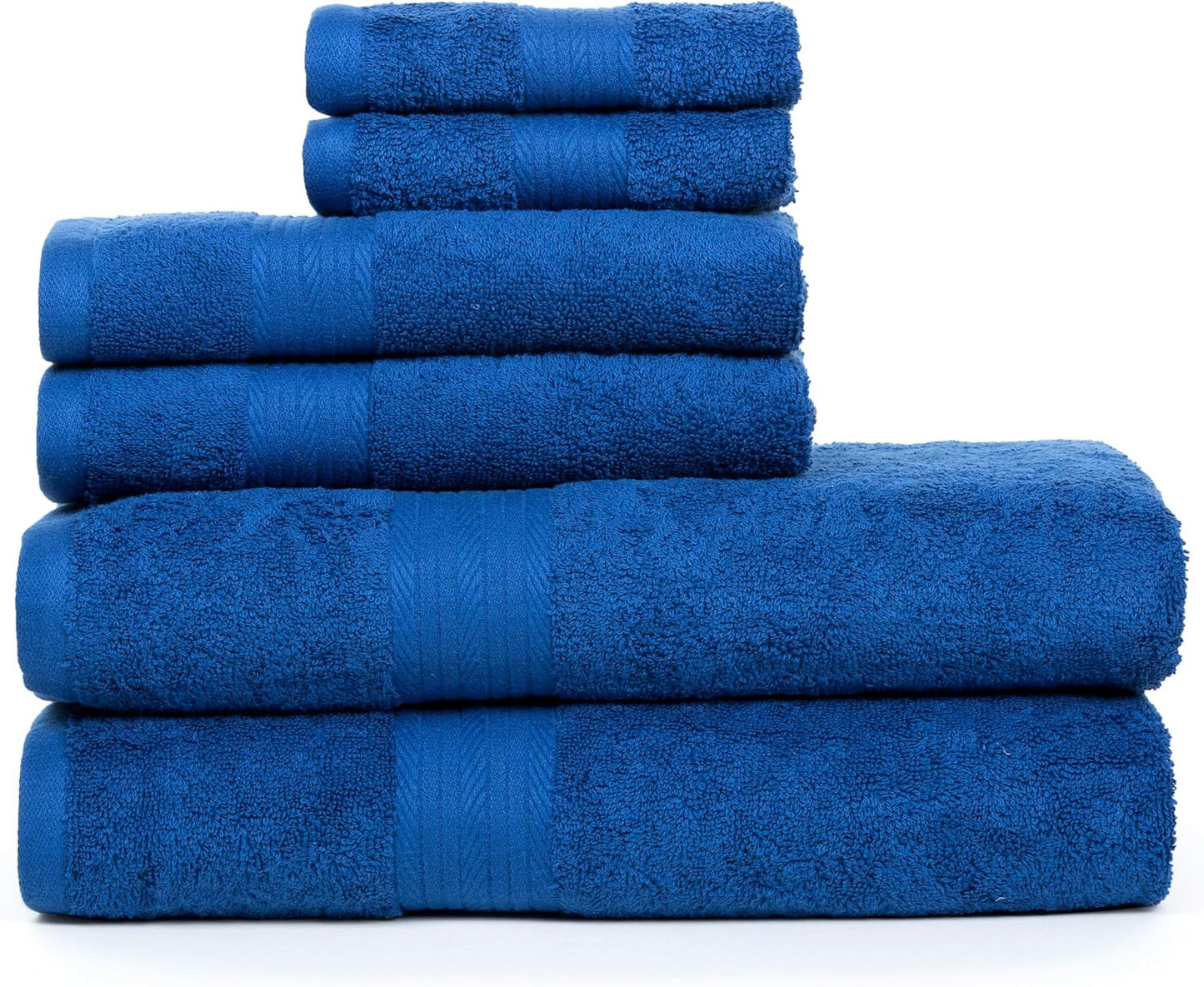 100% Cotton 6 Piece Towels Sets for Bathroom, 2 Bath Towels, 2 Hand Towels, 2 Wash Cloths - Navy Blue
