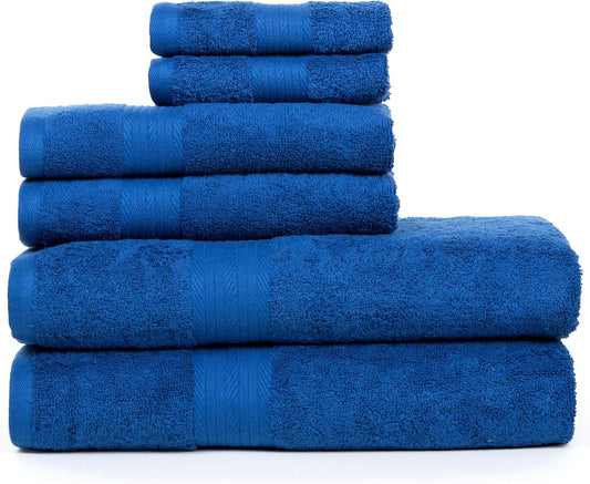 100% Cotton 6 Piece Towels Sets for Bathroom, 2 Bath Towels, 2 Hand Towels, 2 Wash Cloths - Navy Blue