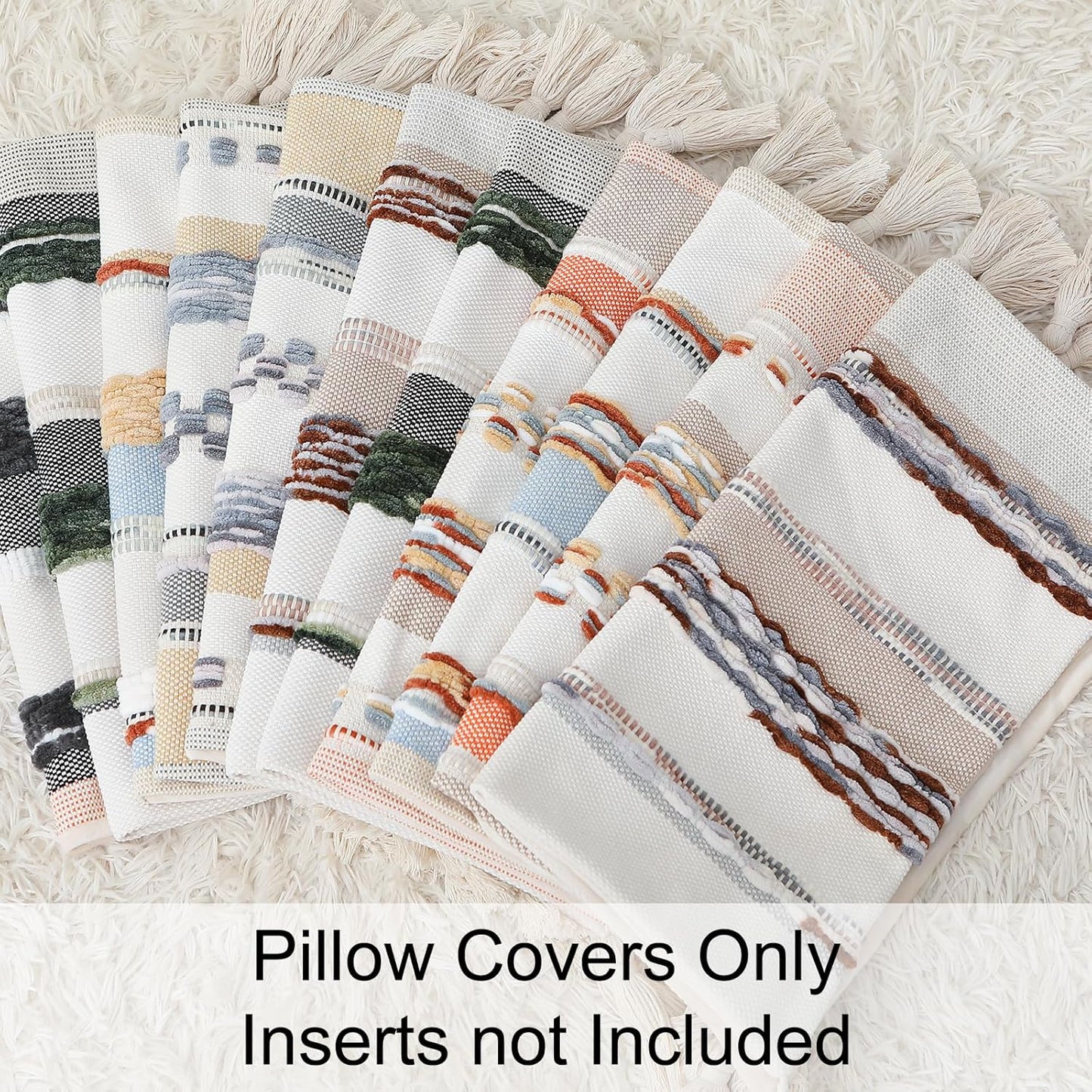 Boho Decorative Throw Pillow Covers 18X18 Set of 2, Cream White and Khaki