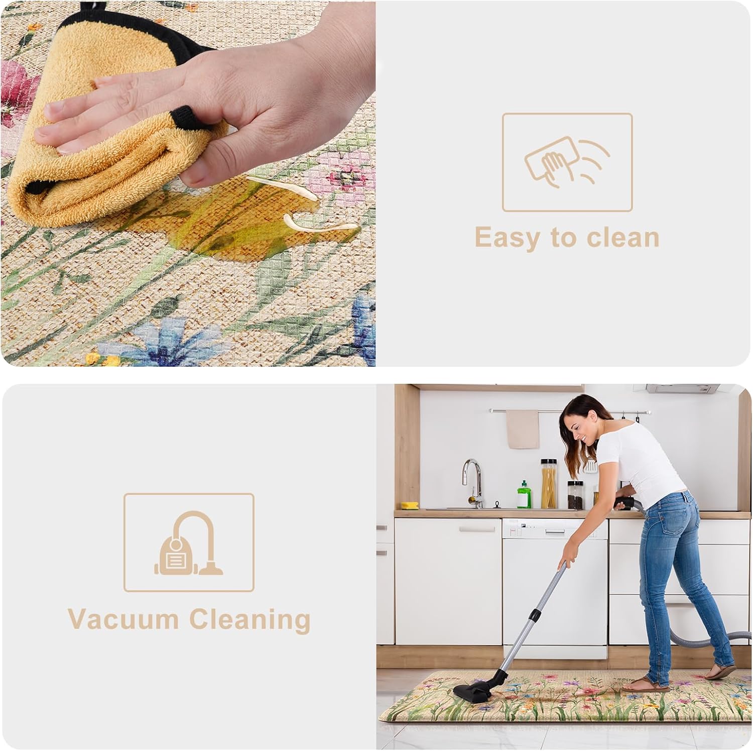 Anti Fatigue Mats for Kitchen Floor 17"X59"+17"X29", Farmhouse Floral Kitchen Rugs, Cushioned Memory Foam Kitchen Mats, Comfort Standing, Brown