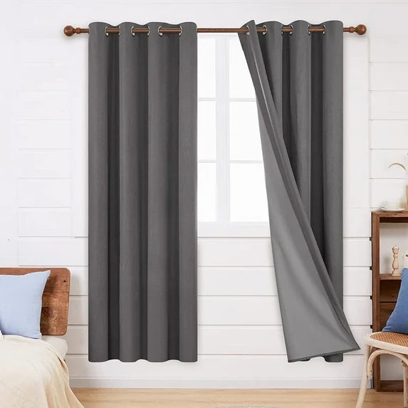 72 Inch Curtains 100% Black Out Window Curtains, Linen Textured Thermal Curtains, Shield Curtains Heat Insulated (Dark Grey, 52W X 72L Inch