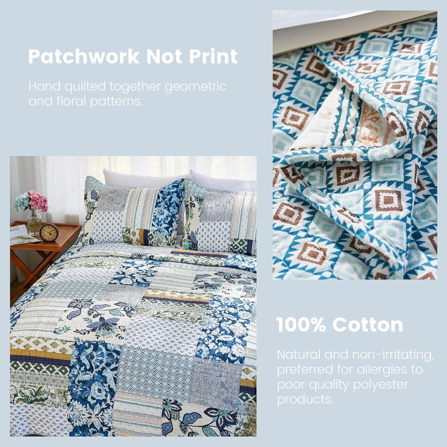 King Size Comforter Set- Green Sage Cotton Quilt, (98 * 106 Inch)