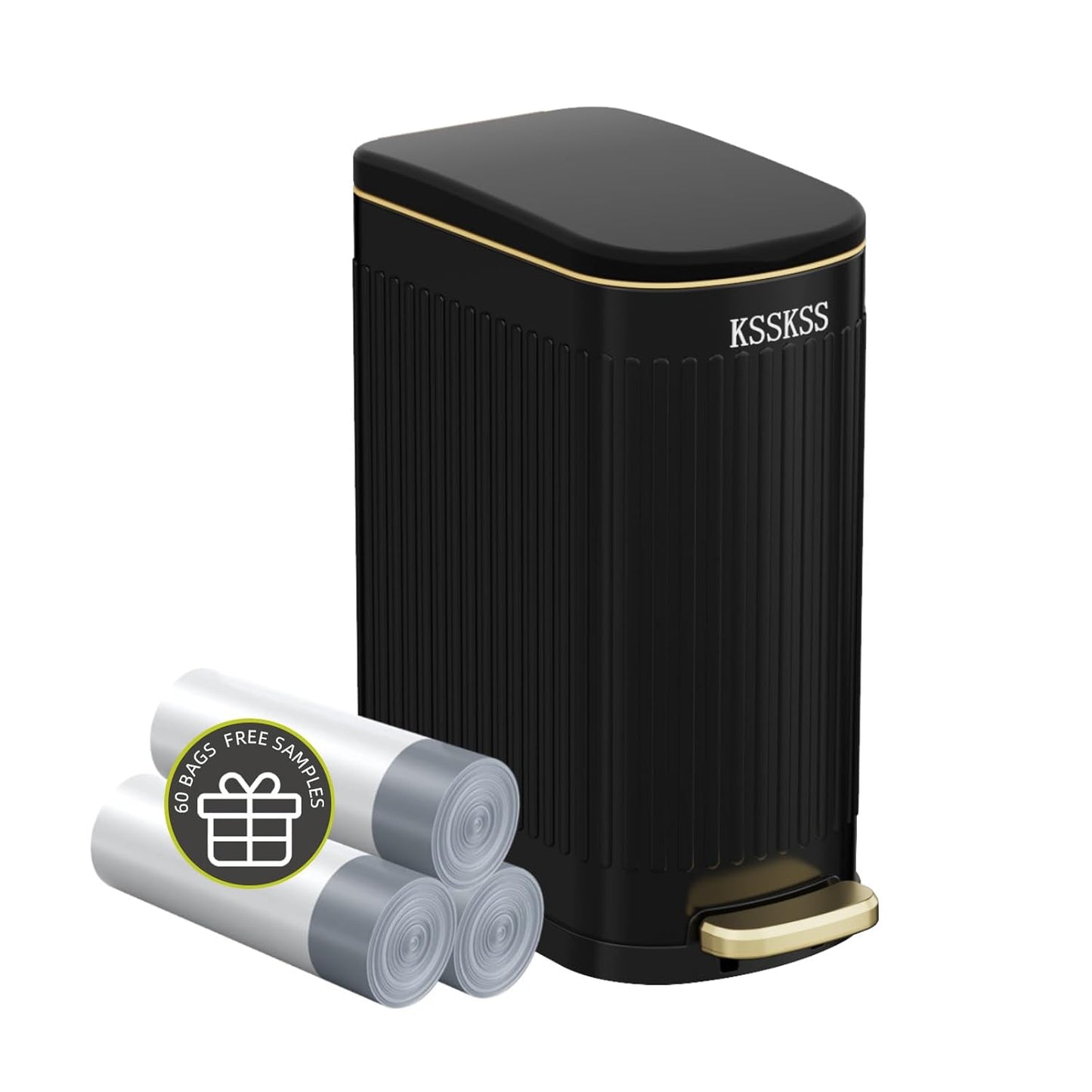 2.6 Gallon Slim Bathroom Trash Can with Soft Close Lid, 10L Stainless Steel with Removable Liner Bucket (Matt Black)
