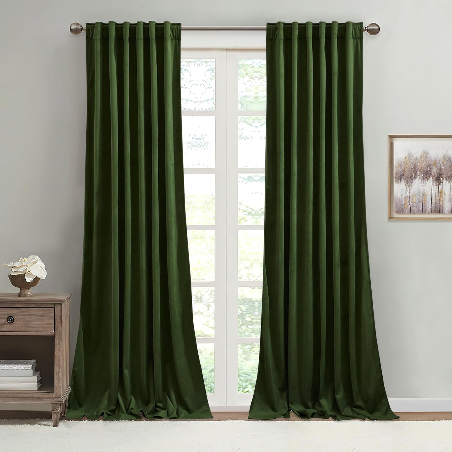 Velvet Curtains 84 Inches Blackout Curtains, Moss Green, W52 X L84 Inches, 2 Panels
