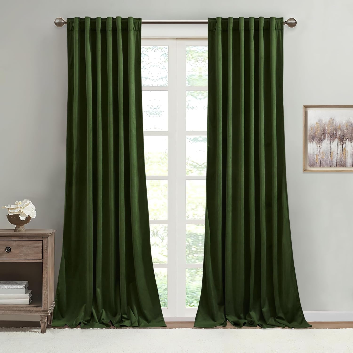 Velvet Curtains 84 Inches Blackout Curtains, Moss Green, W52 X L84 Inches, 2 Panels