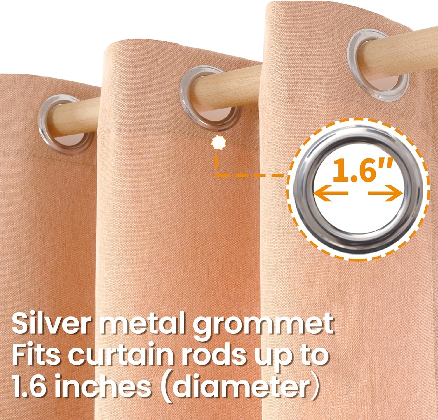 Peach Linen Curtains 84 Inch Length for Living Room Window, Farmhouse Spring Decor Thick Textured, 2 Panels, Each 52 Inch Wide