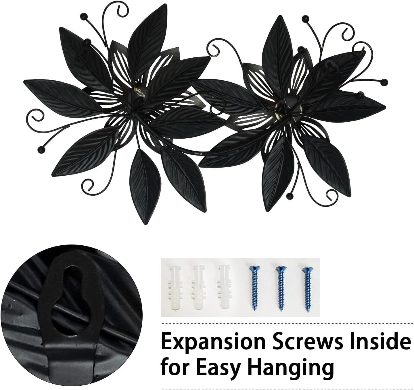 Black Gold Metal Flowers Wall Decor,15" 3D Multi-Layer Modern Floral Art, Rustic Distressed Hanging Decor for Indoor, Bedroom Living Room Garden Patio, Home Decoration Accent