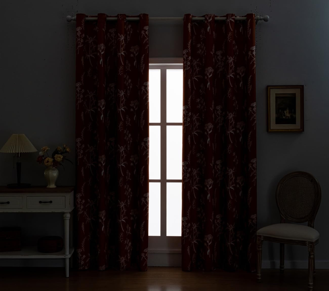 Burnt Orange Floral Curtains 100% Blackout Curtains for Bedroom 84 Inch Long 2 Panels,52Wx84L
