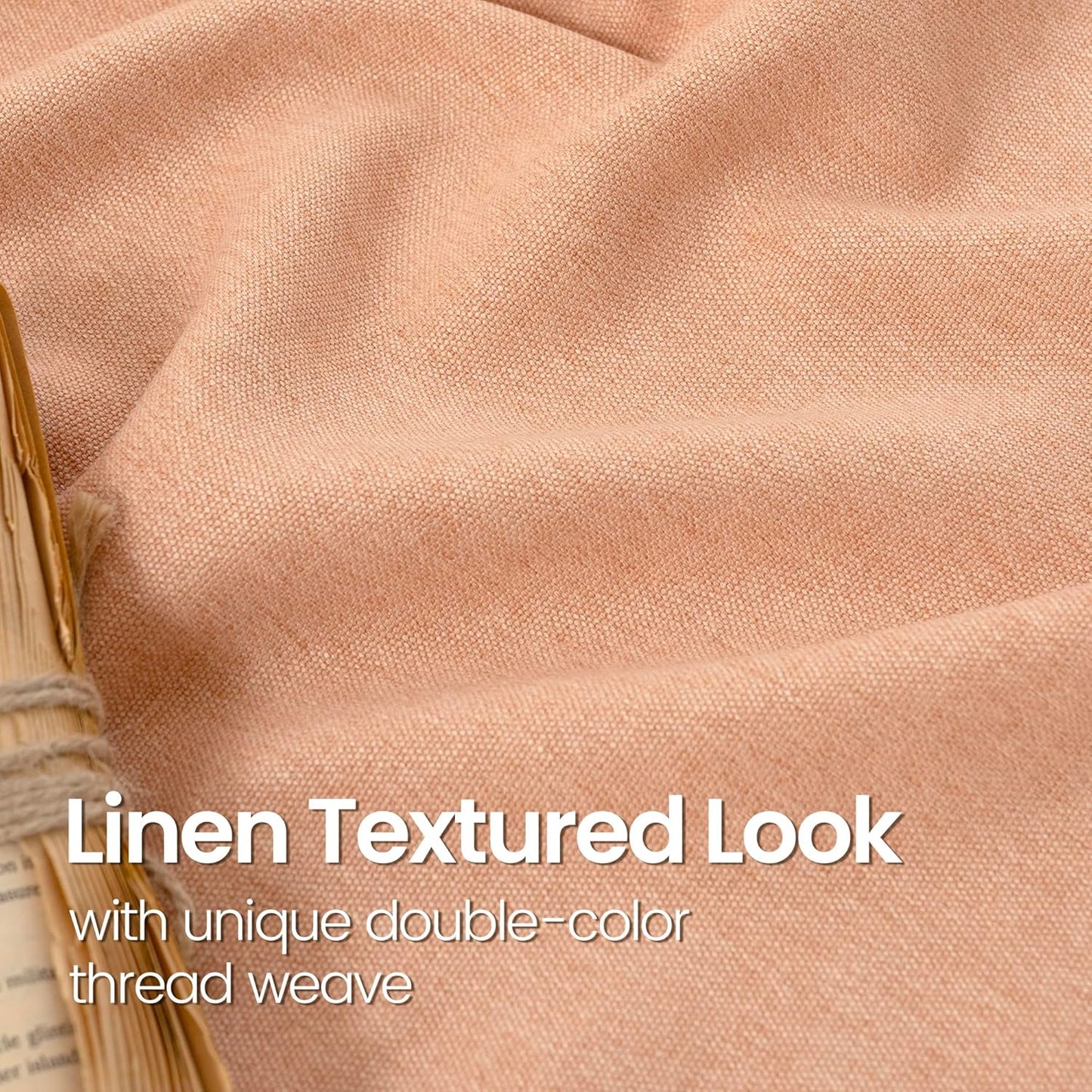 Peach Linen Curtains 84 Inch Length for Living Room Window, Farmhouse Spring Decor Thick Textured, 2 Panels, Each 52 Inch Wide