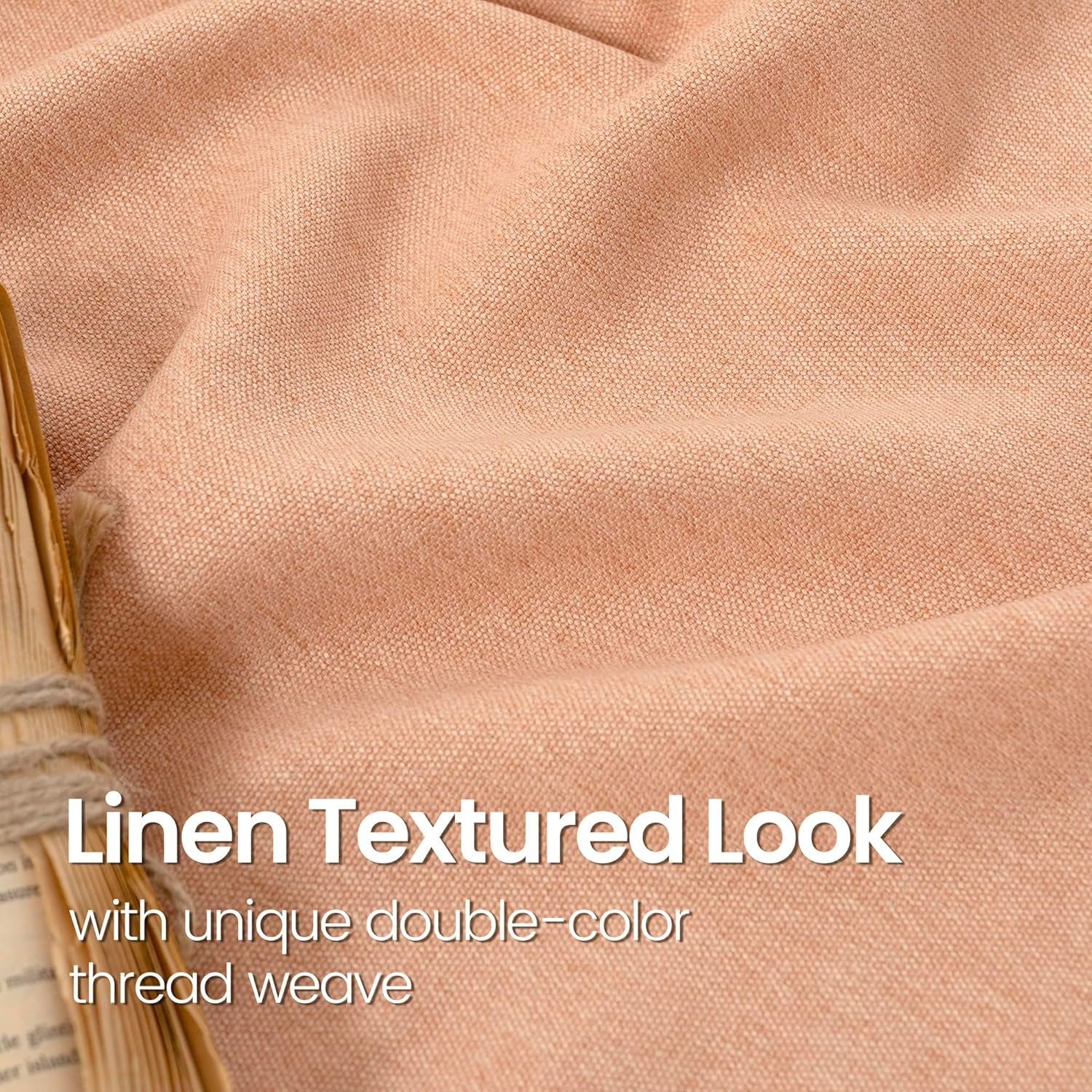 Peach Linen Curtains 84 Inch Length for Living Room Window, Farmhouse Spring Decor Thick Textured, 2 Panels, Each 52 Inch Wide