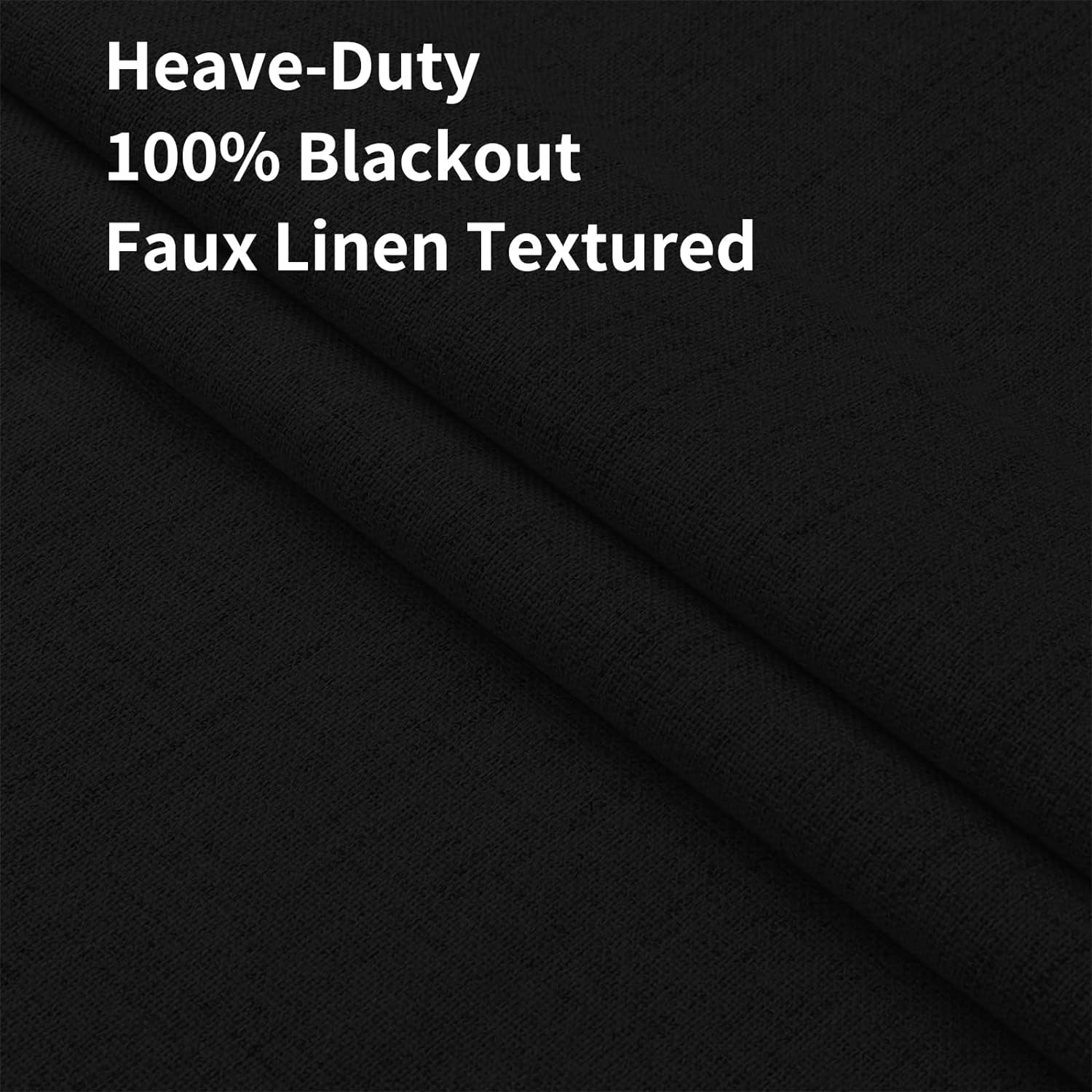 Natural Linen Curtains 2 Panels Set100% Blackout Thermal Insulated (52X84 Inch,Black)